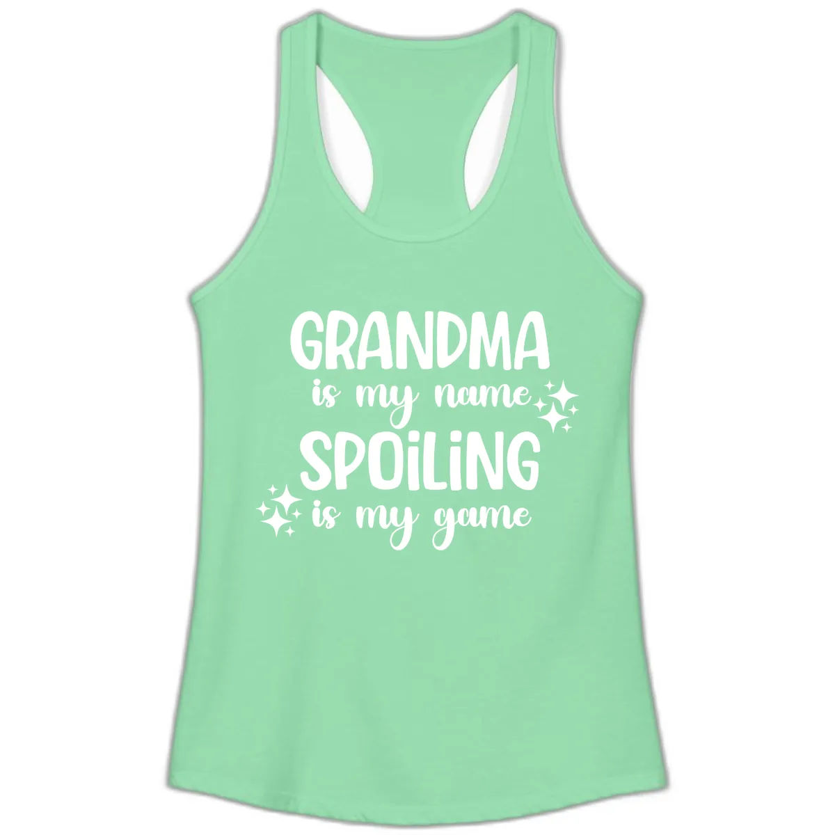 Grandma Is My Name Spoiling Is My Game Ladies Tank in Solid Mint